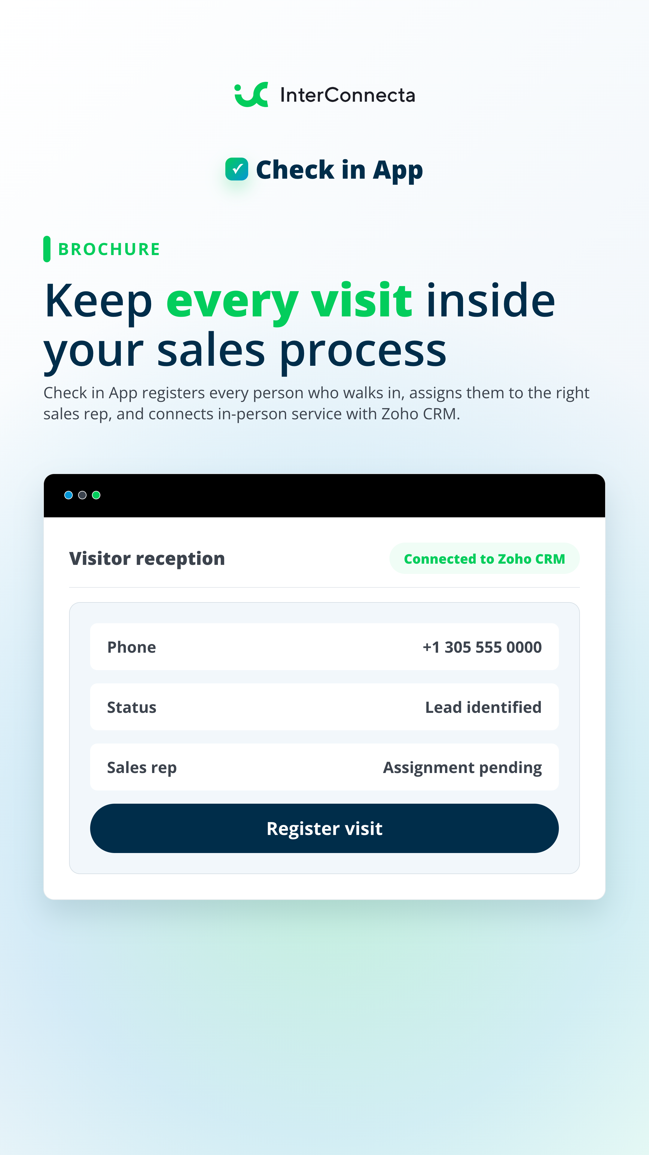 Vertical page 1 of the Check in App brochure
