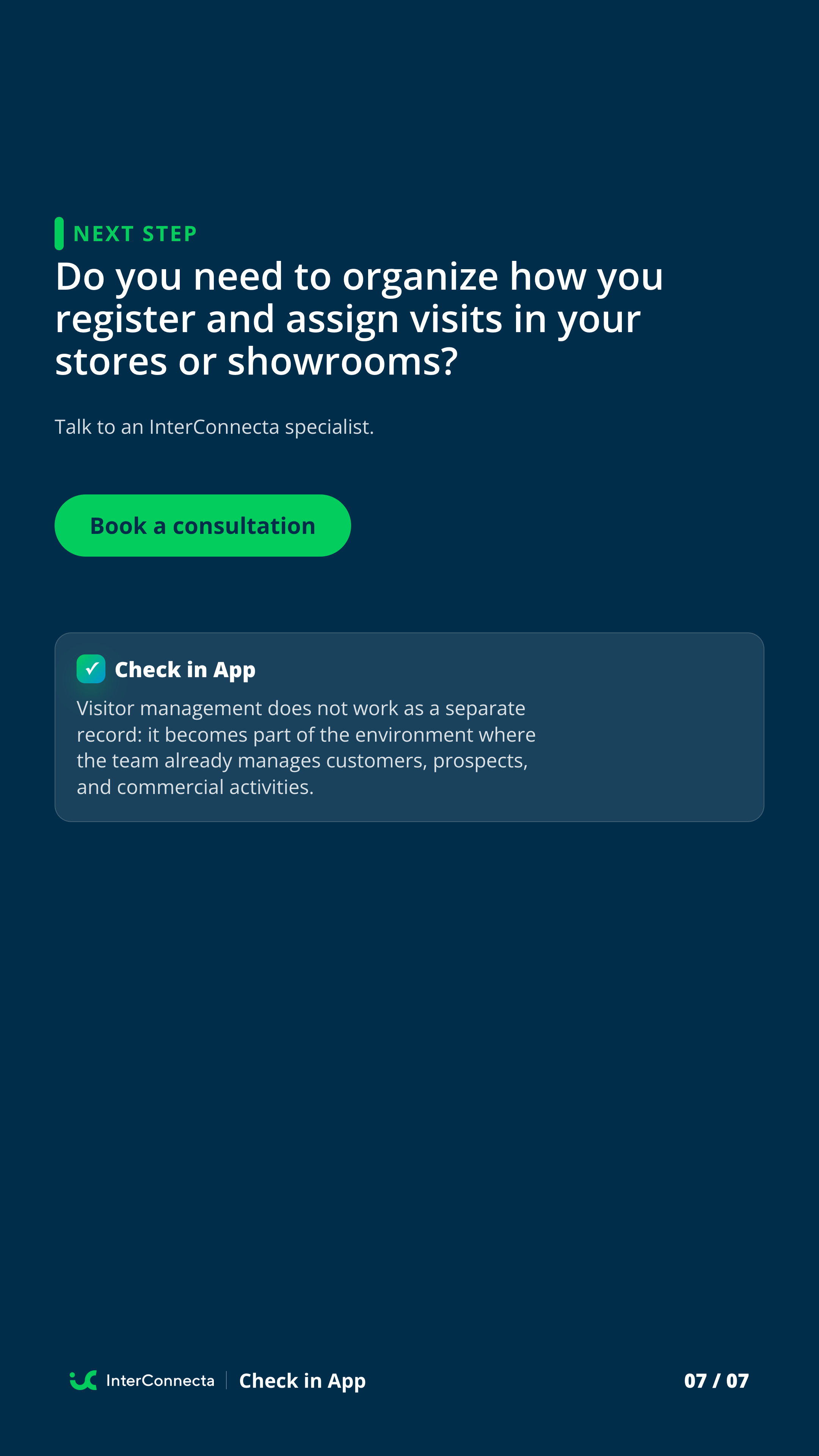 Vertical page 7 of the Check in App brochure