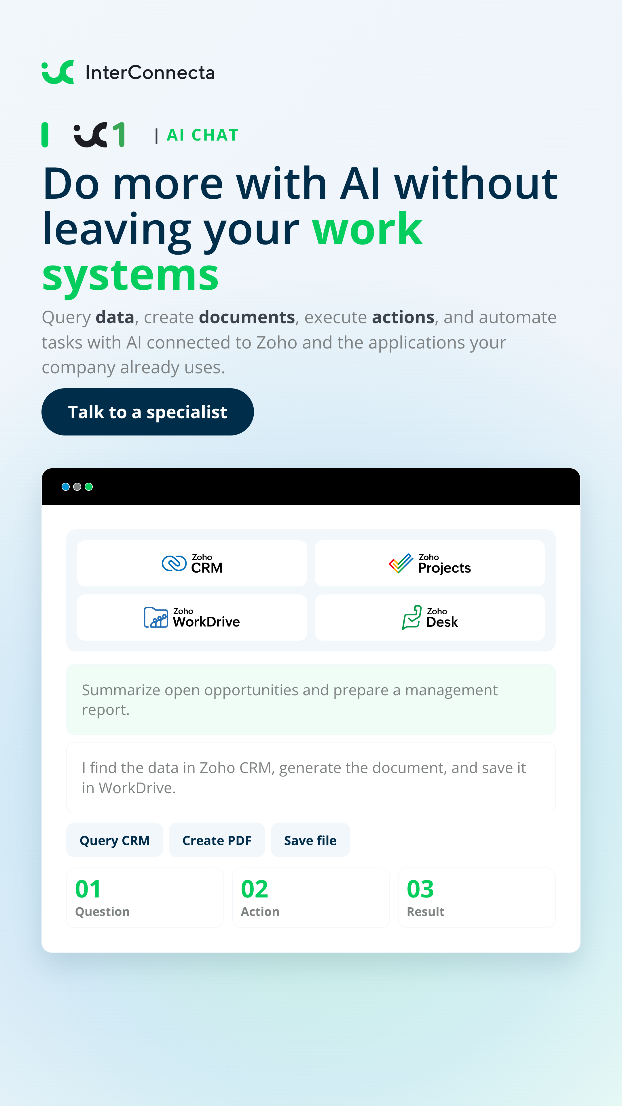 Vertical page 1 of the IC One AI Chat brochure