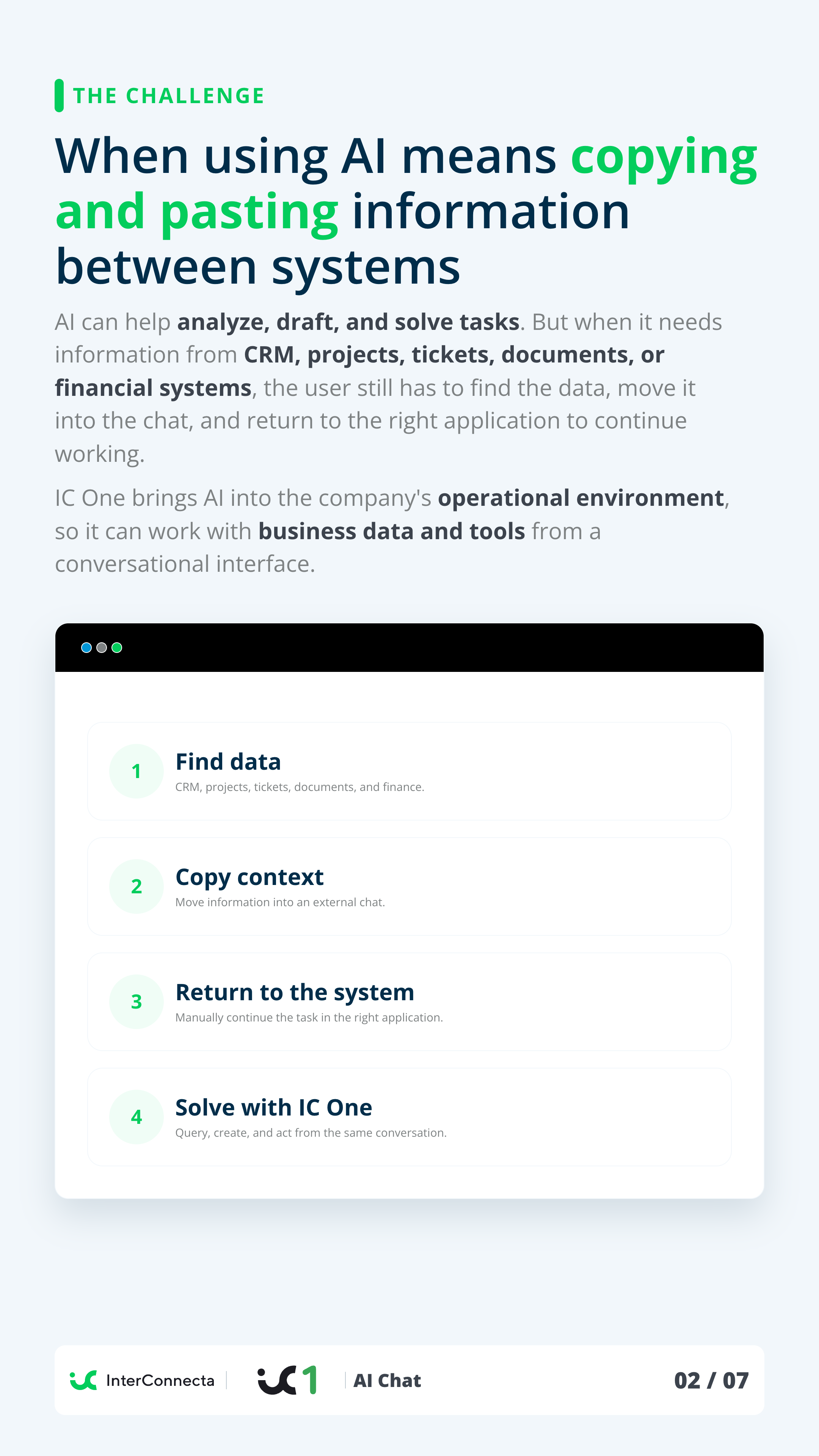 Vertical page 2 of the IC One AI Chat brochure