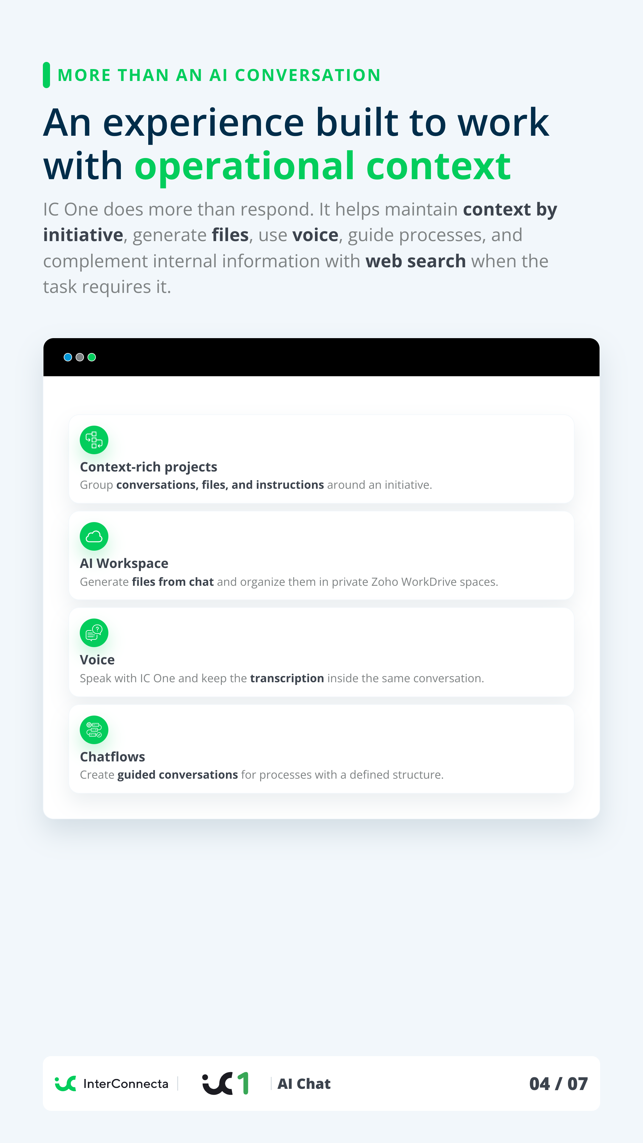 Vertical page 4 of the IC One AI Chat brochure