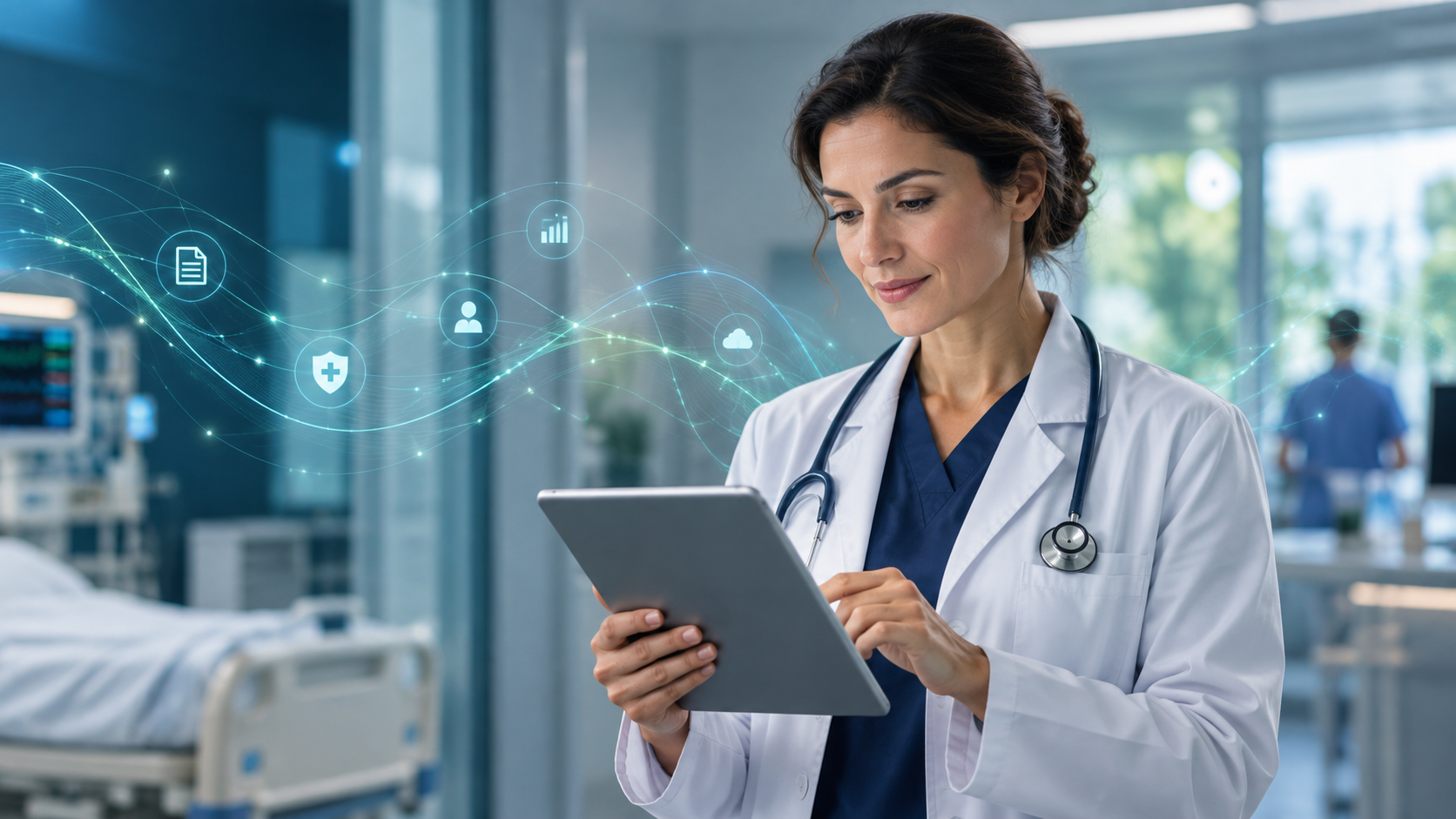 Healthcare professional reviewing digital information