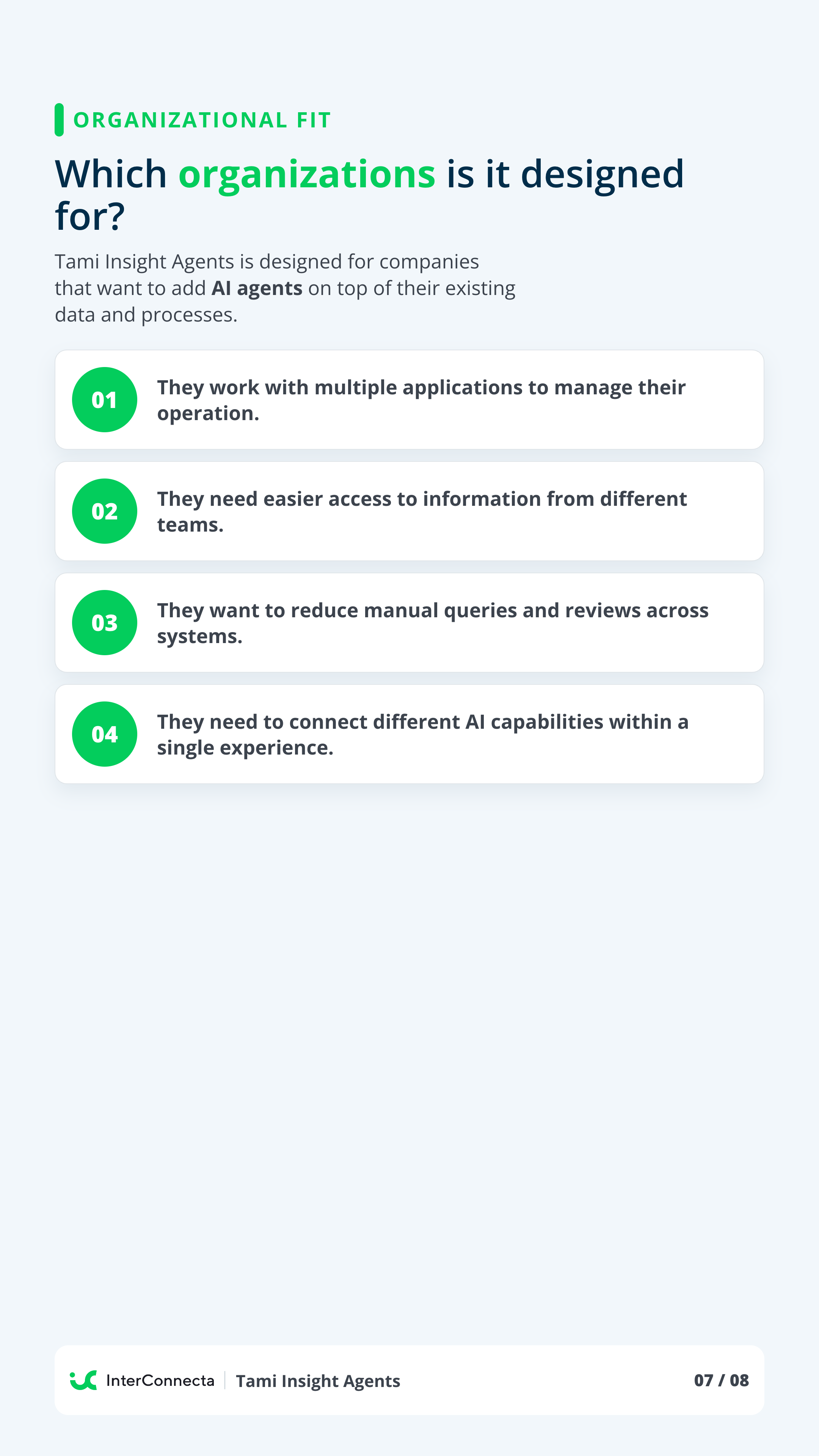 Vertical page 7 of the Tami Insight Agents brochure