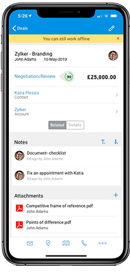 Mobile view of Zoho CRM in use