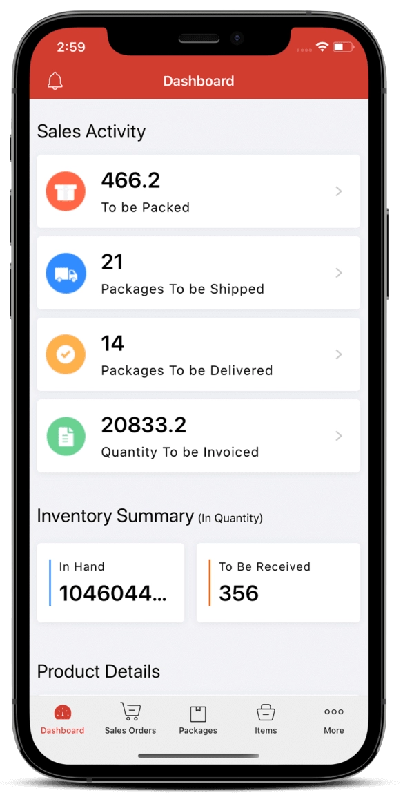 Zoho Inventory on mobile